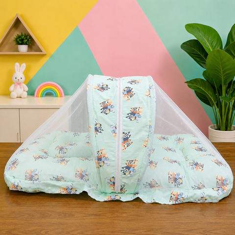 Mosquito Bed Net - Sea Green Puppy