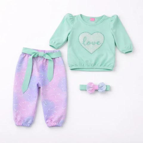 O Baby - 3 Pieces - Suit Set - Green - Glowing Heart