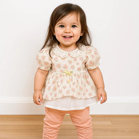 Net Frock - Flowers - Pink