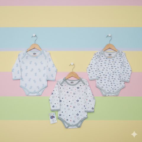 Pack Of 3  Body Suit grey stars