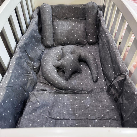 8 Pieces Cot Set Grey dots
