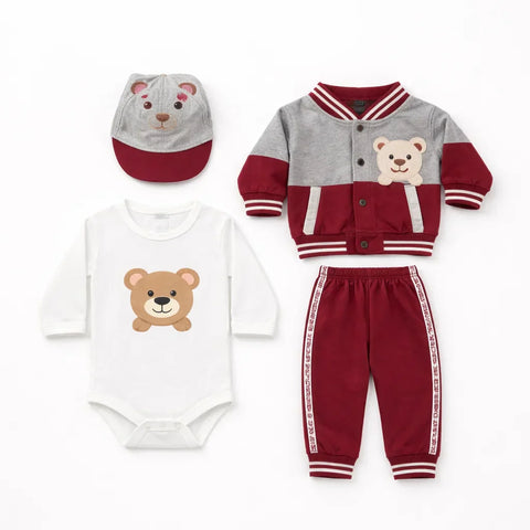 MW - 4 Pieces - Suit Set - Maroon - Small Bear